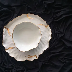 Seramik 2'li Altın Yaldızlı Beyaz Servis Seti