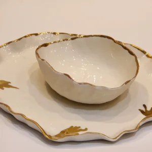 Seramik Kahvaltılık Tabak 6'lı Beyaz Kahverengi Set