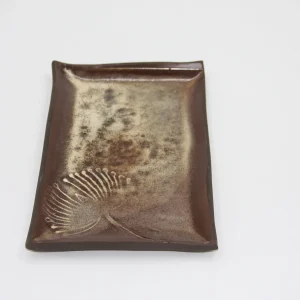 Seramik Çiçek Kısa Suşi Tabağı Kahve